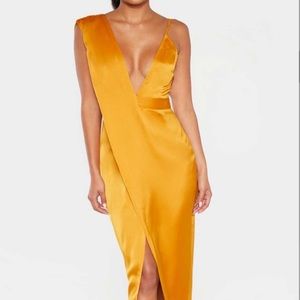 Gold Orange USA 0 open slit asymmetrical dress